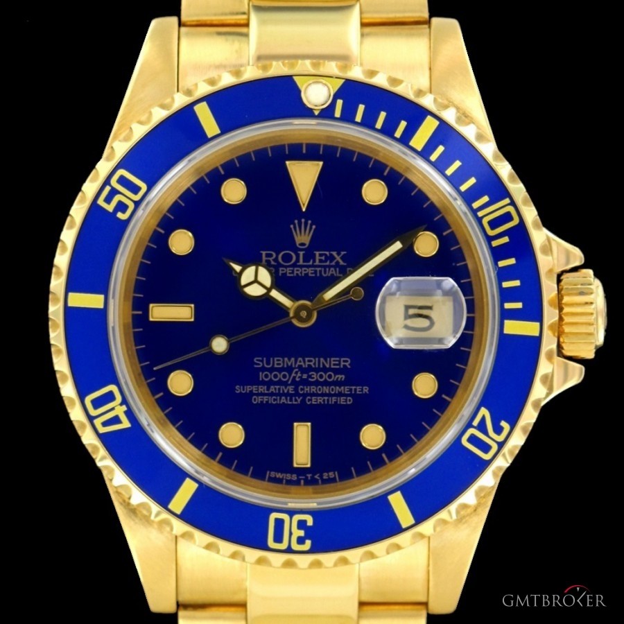 Rolex Submariner Ref 16618 oro giallo 18K ghiera blue 16618 7869