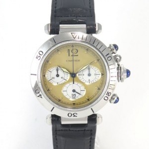 Cartier Pasha Chrono Ref 1032 Yellow Dial Steel On Leather nessuna 615723