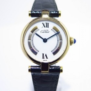 Cartier Must 590004 Gold Plated On Leather White Dial Fold nessuna 494591