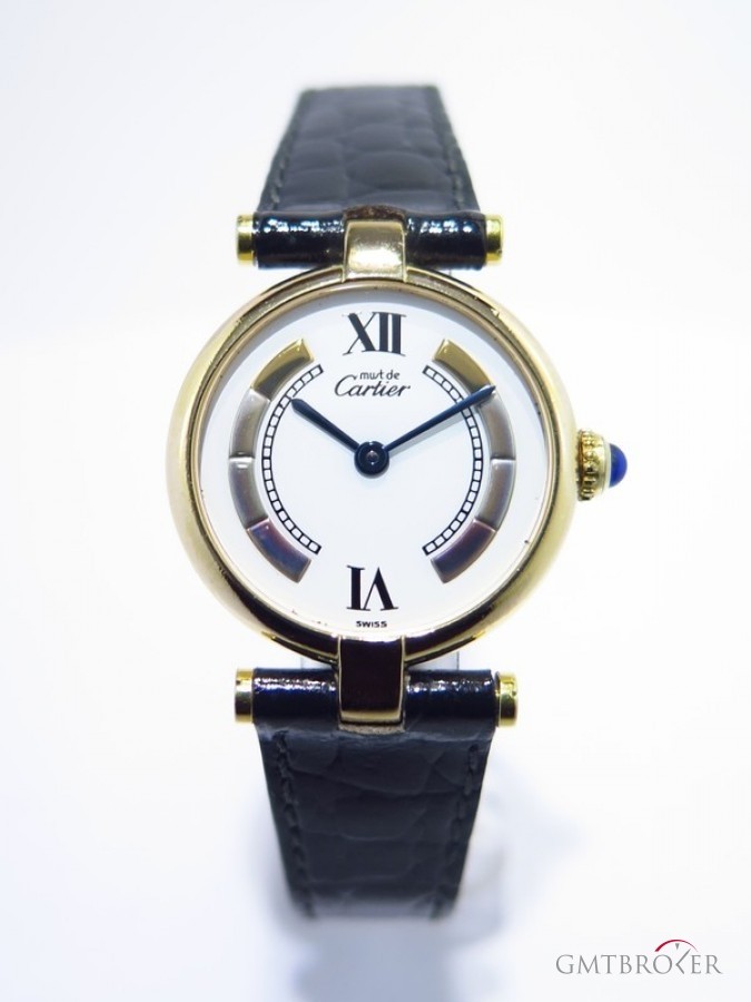 Cartier Must 590004 Gold Plated On Leather White Dial Fold nessuna 494591
