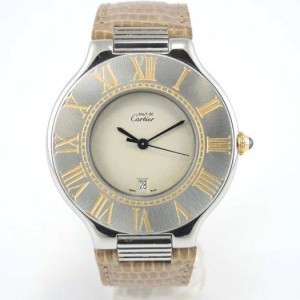 Cartier Must 21 Or Acier Date Steel And Gold Case On Leath nessuna 581277