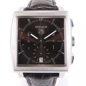 TAG Heuer Monaco Cw2114 Brown Full Set Steel Case On Leather nessuna 598985