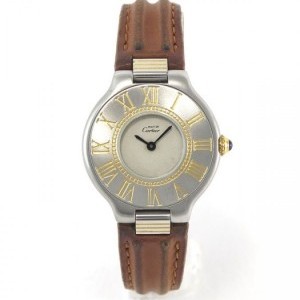 Cartier Must 21 Steel And Gold Case On Leather Strap White nessuna 590687