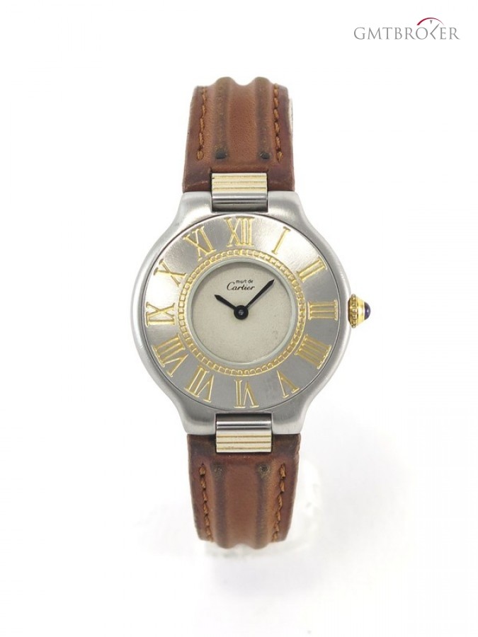 Cartier Must 21 Steel And Gold Case On Leather Strap White nessuna 590687