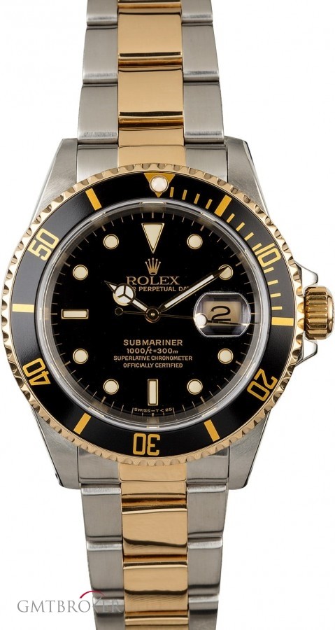 Rolex Mens  Submariner 16613 Black Dial Two Tone Watch 16613 834724