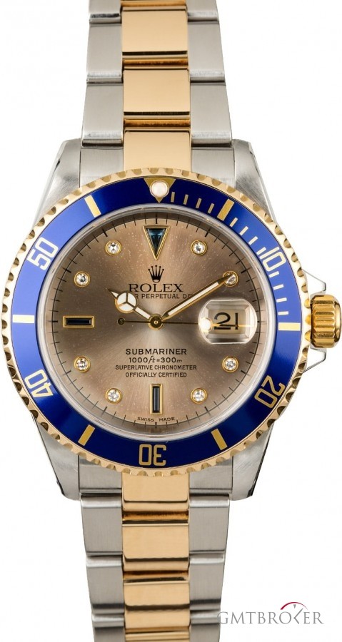 Rolex Submariner 16613 Serti Dial with Gold-Thru Clasp Clasp 836593