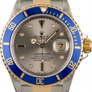 Rolex Used  Serti Submariner 16613 Silver Dial 16613 849488