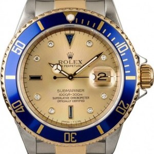 Rolex Submariner 16613 Champagne Serti Dial with Blue Be Bezel 834769