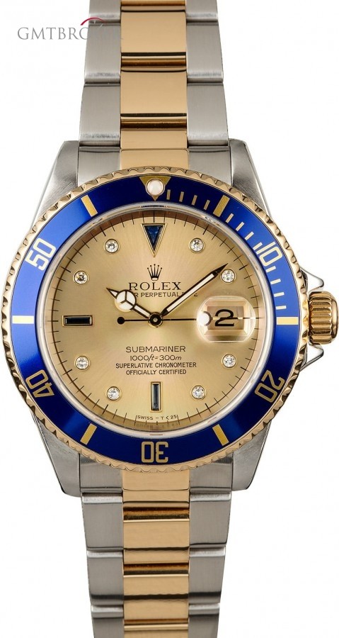 Rolex Submariner 16613 Champagne Serti Dial with Blue Be Bezel 834769