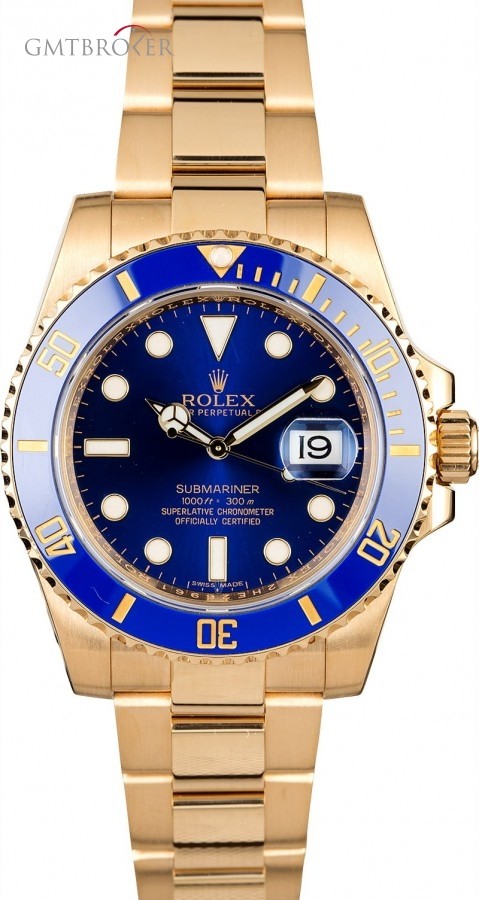 Rolex Yellow Gold Submariner 116618 Blue Dial Dial 837313