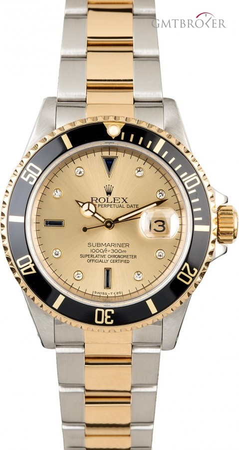 Rolex Submariner 16613 Champagne Serti Dial with Black I Insert 829685