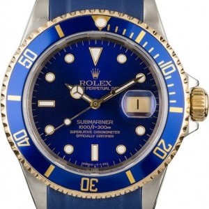 Rolex Two Tone Submariner 16613 Blue Rubber Strap 16613 842649