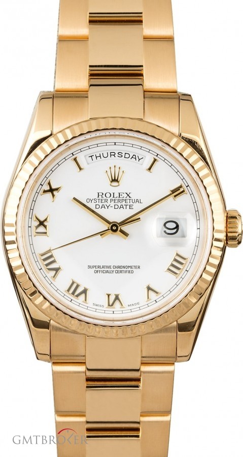 Rolex Day-Date 118238 White Roman 18K Oyster Oyster 834145