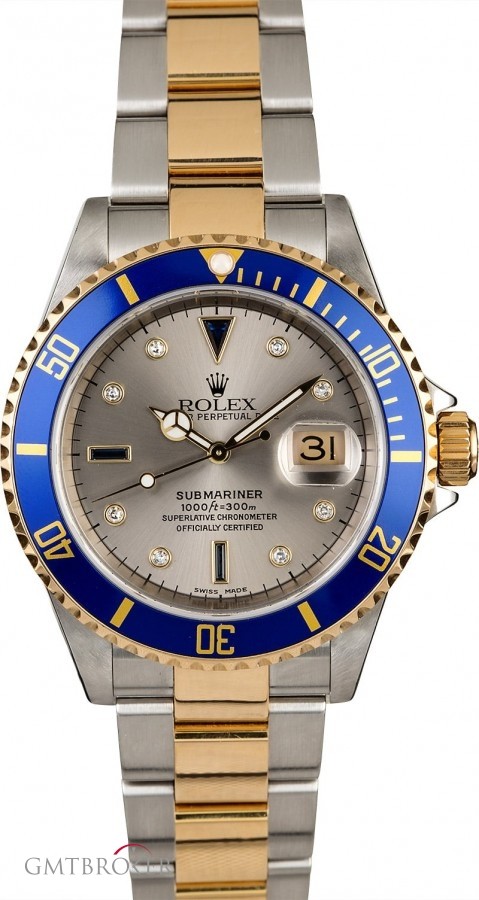 Rolex Two Tone  Submariner 16613 Slate Serti Serti 813509