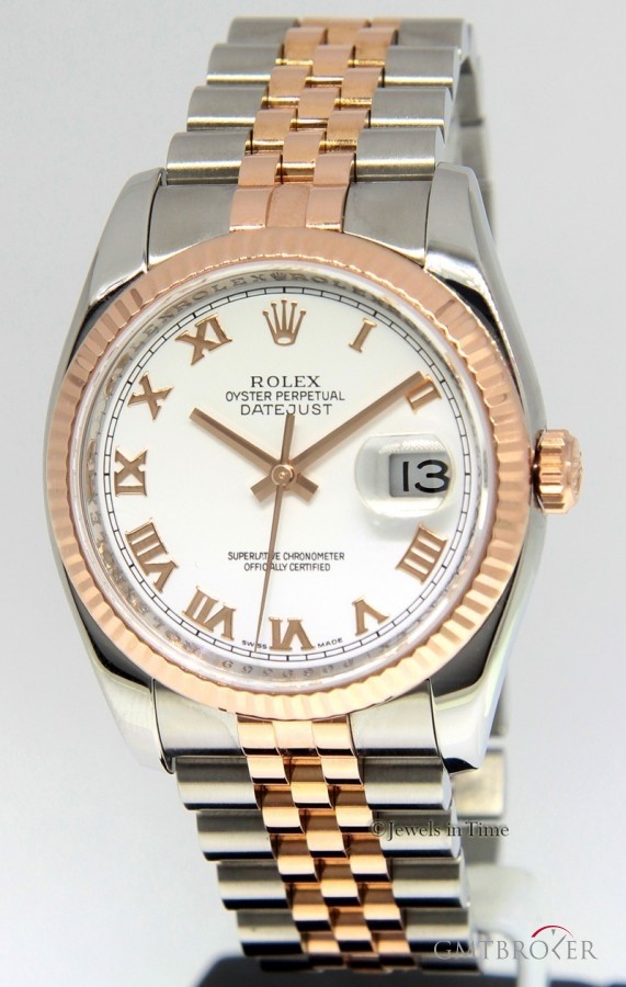 Rolex Datejust 18k Pink Gold Stainless Steel White Roman 116231 399329