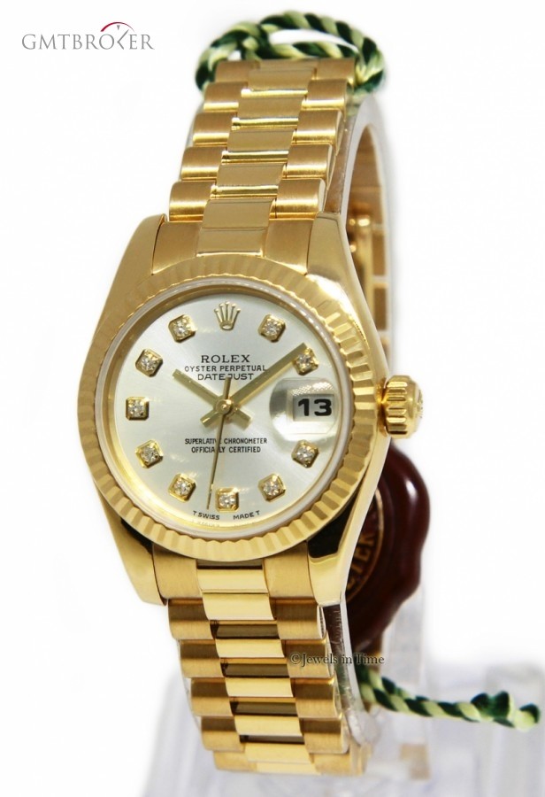 Rolex Ladies Datejust President 18k Yellow Gold Silver D 179178 159263