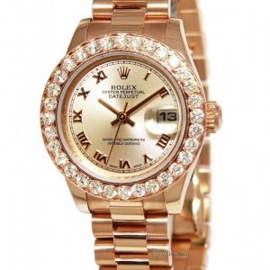 Rolex Ladies Datejust 18k Pink Rose Gold Diamond Automat 179175 158435