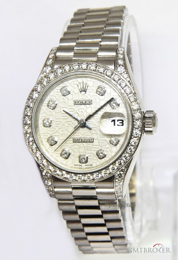 Rolex Ladies Datejust 18k White Gold Diamond Jubilee Aut 79159 158913