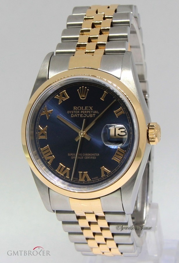 Rolex Datejust 18k Yellow Gold Stainless Steel Blue Roma 16203 163081