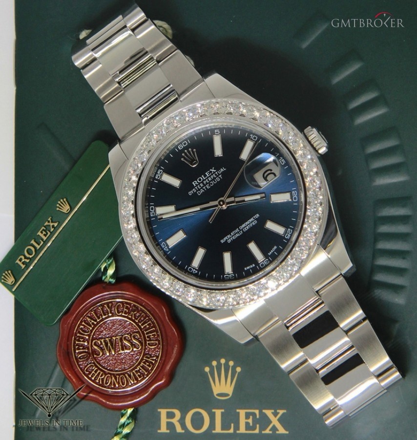 Rolex Datejust II Stainless Steel Diamond Bezel Blue Dia 116300 440493