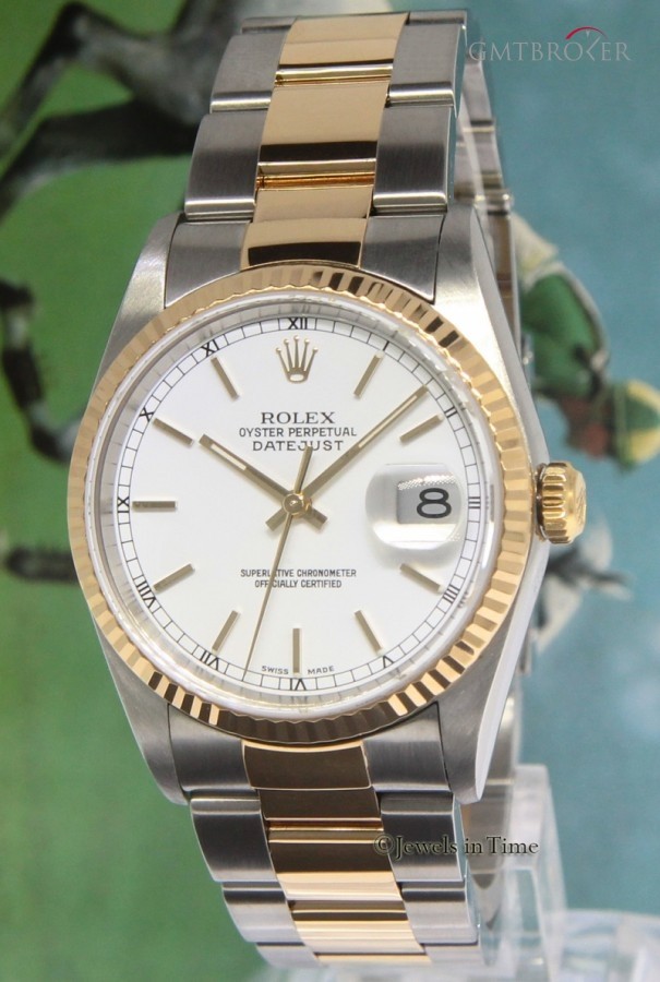 Rolex Datejust 18k Yellow Gold Stainless Steel White Dia 16233 445643