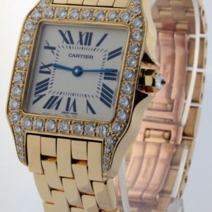 Cartier Santos Demoiselle 18k Gold  Diamond Mid Size Watch W25062X9 158589