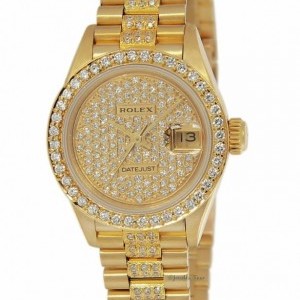 Rolex Ladies Datejust 18k Yellow Gold Diamond Automatic 69178 158173