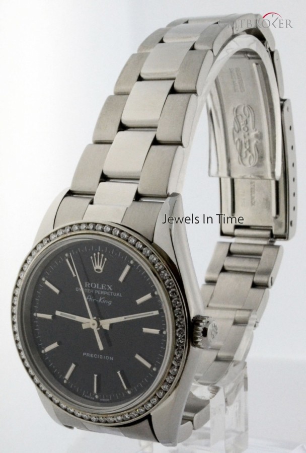 Rolex Air-King Stainless Steel  Diamonds BoxPapers Mens 14000 159183