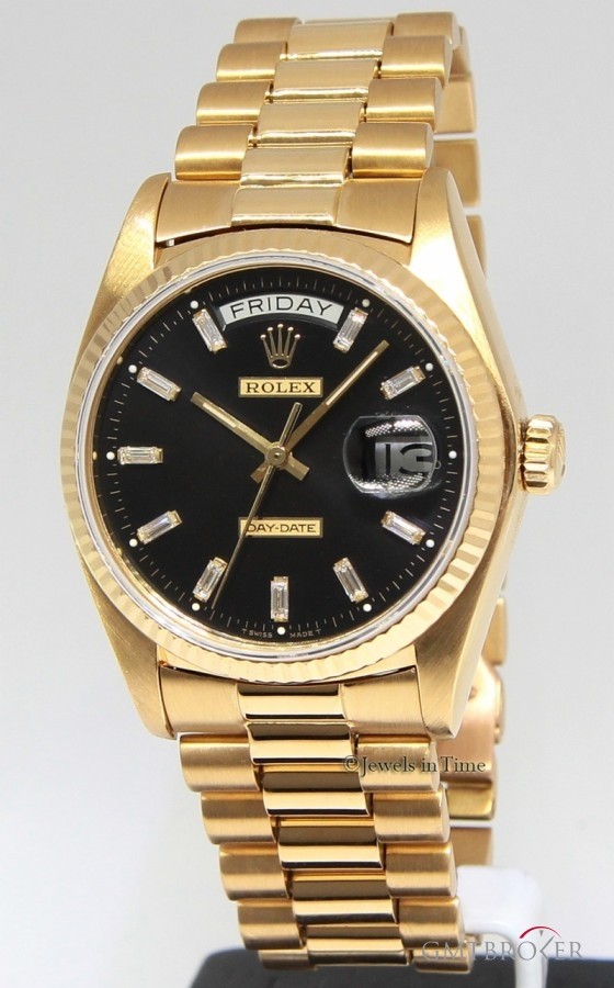 Rolex Day-Date 18k Yellow Gold Black Diamond Dial Automa 18038 356393