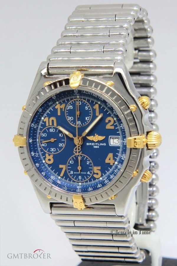 Breitling Chronomat B13050 18k Yellow Gold Steel Blue Dial M B13050.1 269931
