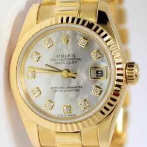 Rolex Datejust President 18k Gold MOP Diamond Dial Watch 179178 160395