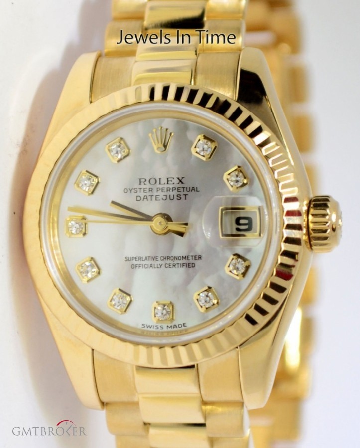 Rolex Datejust President 18k Gold MOP Diamond Dial Watch 179178 160395