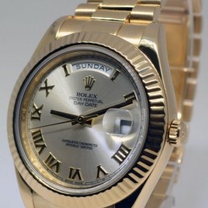 Rolex Day Date II President 18k Gold Silver Roman Dial W 219238 364493
