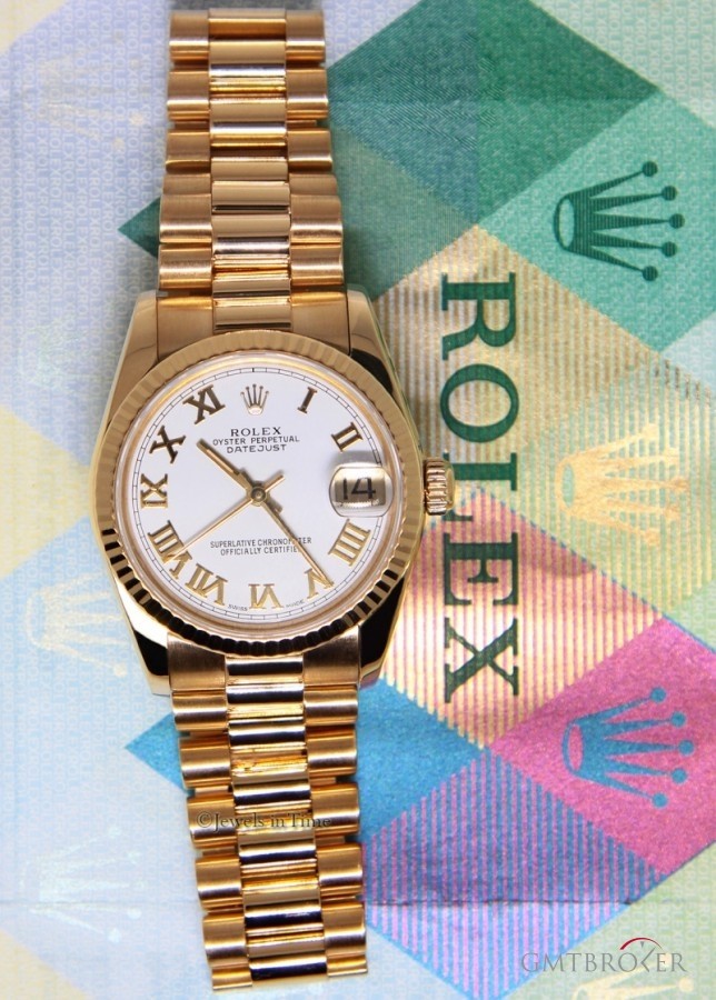 Rolex Datejust President 18k Yellow Gold White Dial Mids 68278 432765