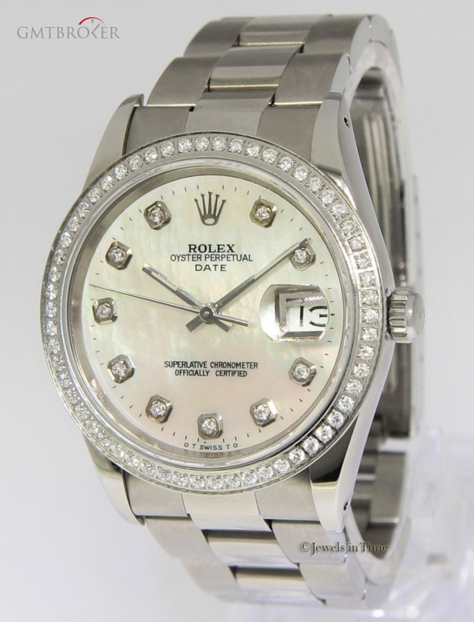 Rolex Date Stainless MOP Diamond DialBezel Ladies Midsiz 15210 163383
