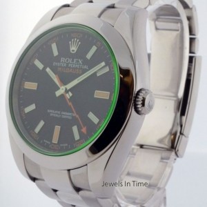 Rolex Milgauss Green Crystal Steel Mens Automatic Watch 116400 159435