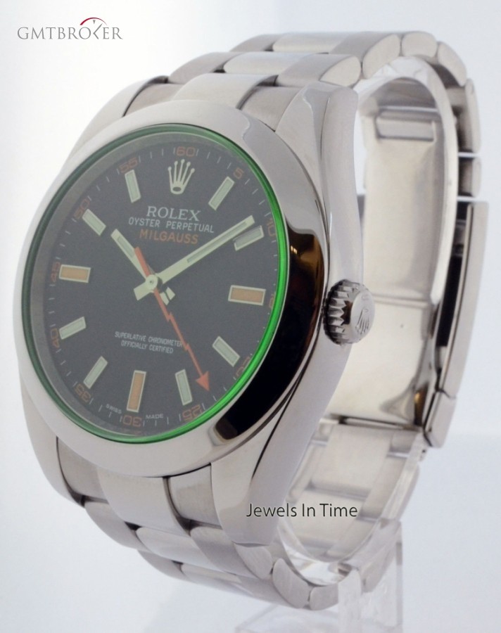 Rolex Milgauss Green Crystal Steel Mens Automatic Watch 116400 159435