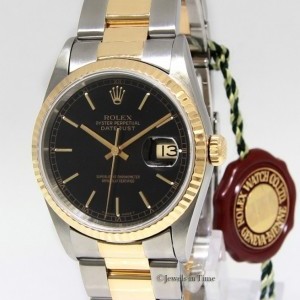 Rolex Datejust 18k Yellow Gold Stainless Steel Black Dia 16203 163067
