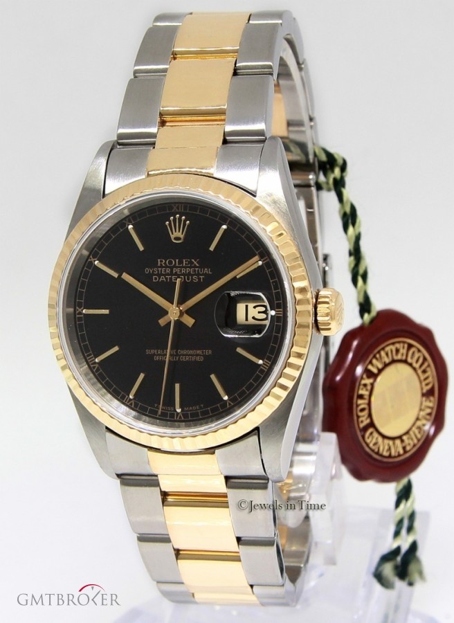 Rolex Datejust 18k Yellow Gold Stainless Steel Black Dia 16203 163067