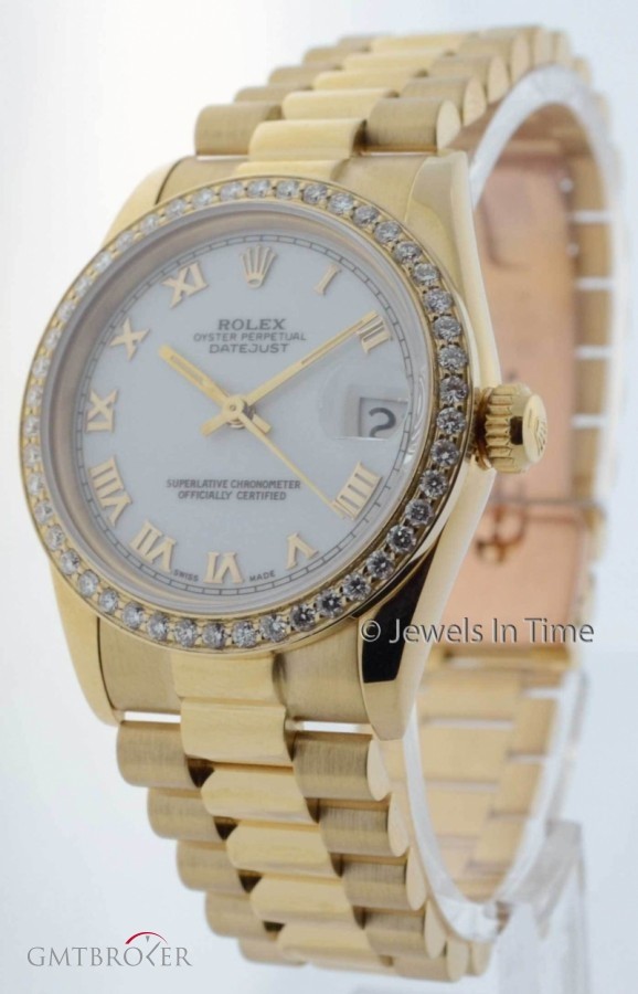 Rolex Midsize 31mm Datejust 18k Gold w Diamond Bezel Box 68278 156675