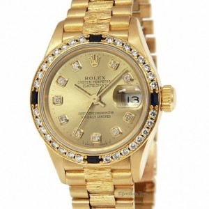 Rolex Ladies Datejust 18k Yellow Gold Diamond Sapphire A 69178 158197