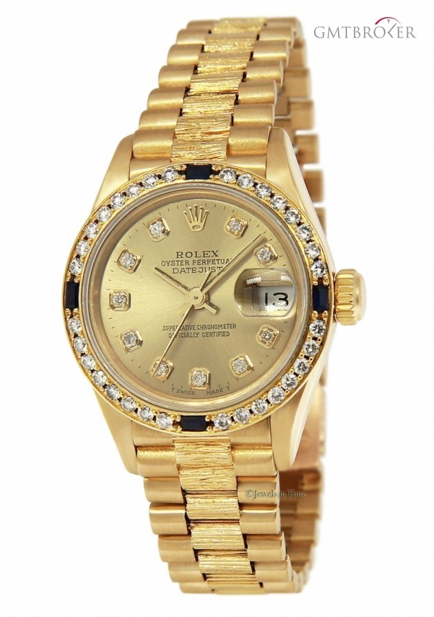 Rolex Ladies Datejust 18k Yellow Gold Diamond Sapphire A 69178 158197