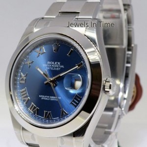 Rolex Datejust II Steel Mens Automatic Watch Blue Roman 116300 386195