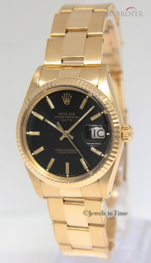 Rolex Date 18k Yellow Gold Black Dial Mens Watch 15038 15038 477199