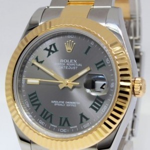 Rolex Datejust II 18k Gold  Steel Green Numbers Slate Di 116333 366789