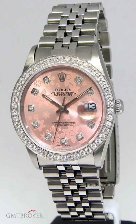 Rolex Datejust Stainless Steel Pink Flower Diamond DialB 16220 383039