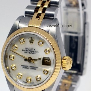 Rolex Ladies Datejust 18k Gold Steel MOP Diamond Dial Wa 69173 161205
