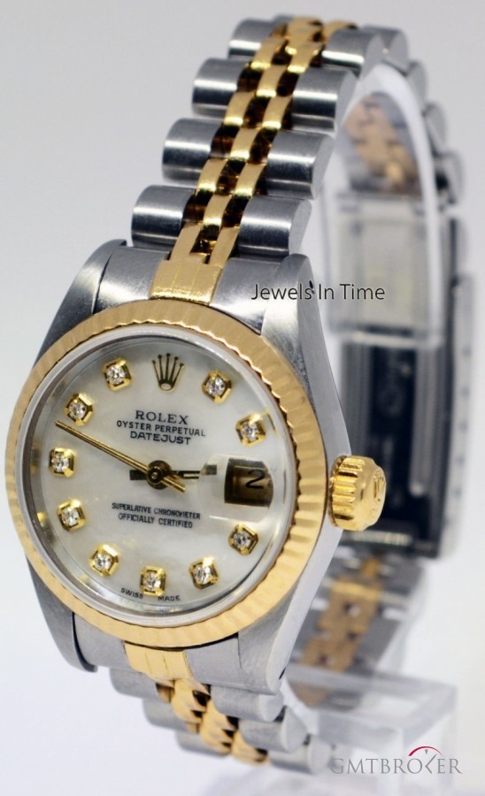 Rolex Ladies Datejust 18k Gold Steel MOP Diamond Dial Wa 69173 161205