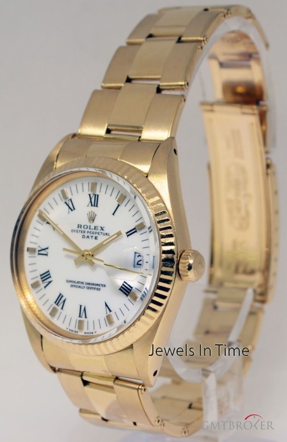 Rolex Oyster Perpetual Date 18k Yellow Gold Mens Vintage 15038 388085