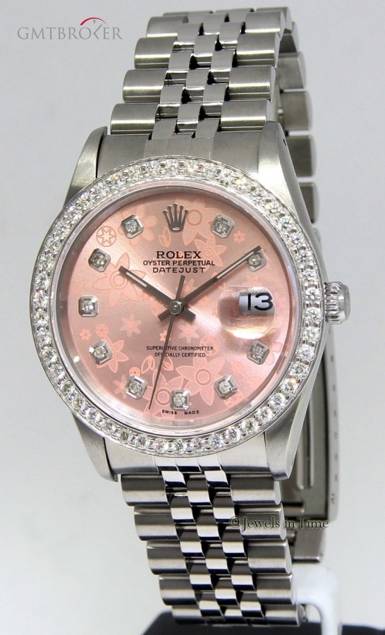 Rolex Datejust Stainless Steel Pink Flower Diamond DialB 16220 388483